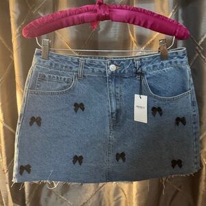 Forever 21 Blue Denim Skirt with Black Bows